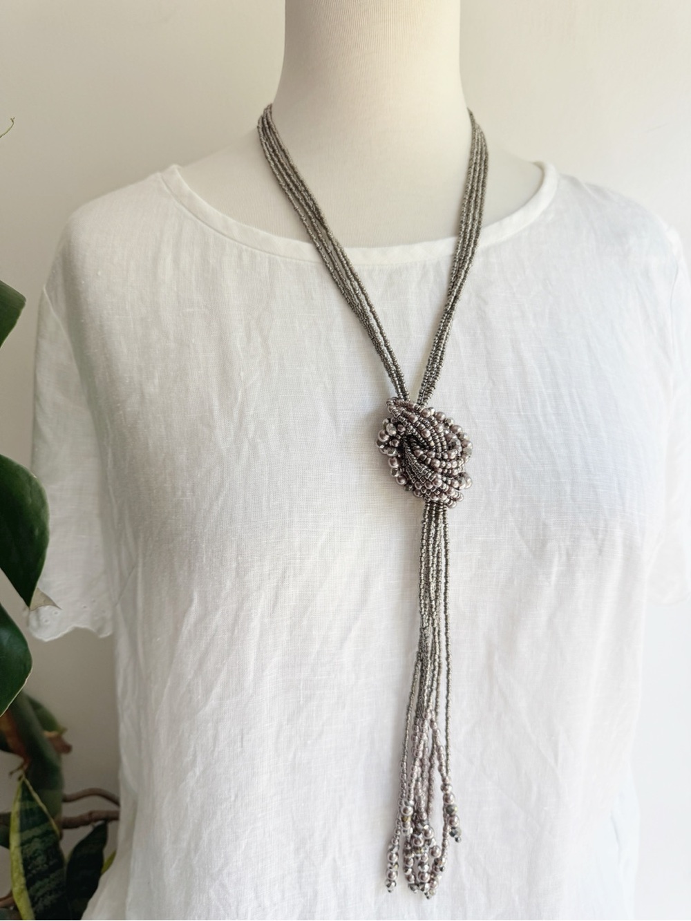 Premier Designs Silver Hematite Multi-Strand Modern Twist Necklace